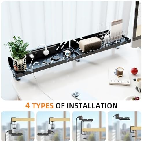 CABTE Under Desk Cable Management Tray with Power Outlet