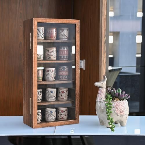 Ikee Design Wood 5 Shelf Wall-Mounted Case Display,Tempered Glass Door