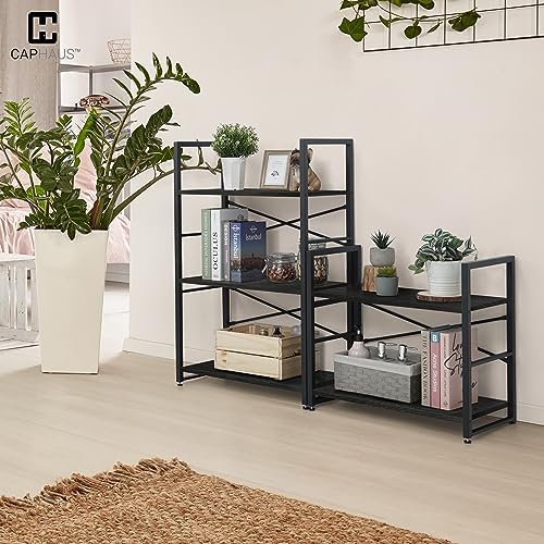 CAPHAUS 2 Tier Small Bookshelf, Bookcase Shelf Storage Organizer for Living Room, 24 Inch Width Free Standing Shelf, Ind