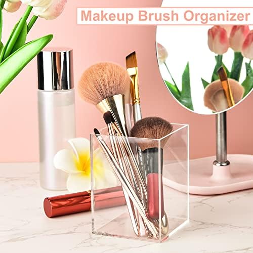 Mototo 4 Pieces Clear Acrylic Pen Holder Acrylic Pencil Cup Makeup Bush Holder Acrylic Desktop Stationery Organizer for Office, School, Home Desk Accessories - 4 Pack, Square