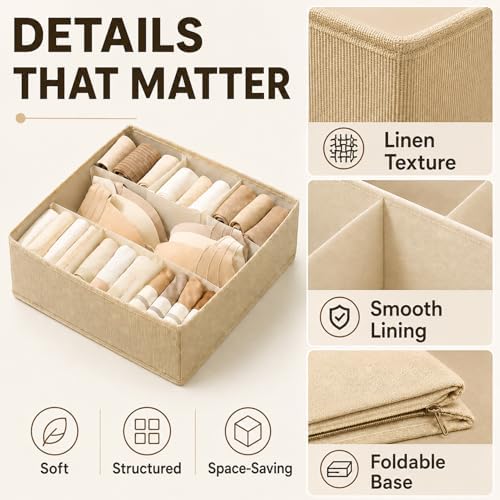 Fabric Drawer Organizer Bins 7 Cell Drawer Dividers Storage Box Multifunctional Sock Organizer for Drawer Organizing Fol