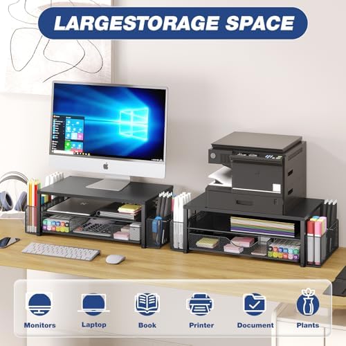 OPNICE Desk Organizer and Accessories, 2-Tier Computer Monitor Stand Riser with Drawer and 2 Pen Holders, Laptop Stand, 