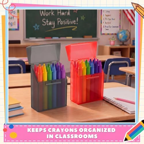 Clabby 4 Pcs Clear Plastic Crayon Boxes Hold 24 Count, Red,Dark Gray