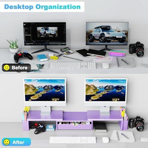 Spacrea Dual Monitor Stand Riser with Drawer and 2 Pen Holders