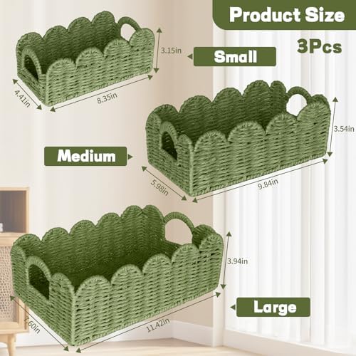 Hand Woven Paper Rope Scalloped Edge Decor Baskets for Home,Living Room, Bedroom,Storage over Above Behind Flush Tank,To