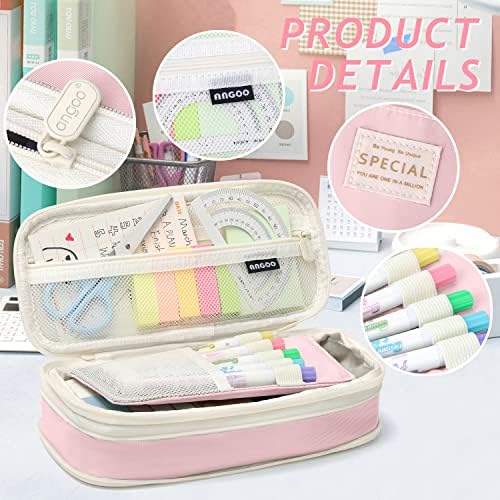 KPX Big Capacity Pencil Pen Case Bag with Zipper Office College School Storage Large Capacity Bag Pouch Holder Box Organizer Colorful (Pink)