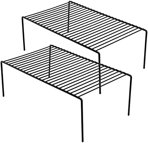 Kitchen Cabinet Shelf Organizer Set of 2, Large (15.7 x 9.4 inch) Metal Wire Pantry Storage Shelves, Dish Plate Racks fo