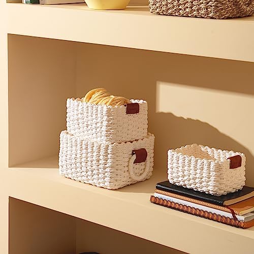 LA JOLIE MUSE Small Wicker Baskets for Organizing, White 3 Pack