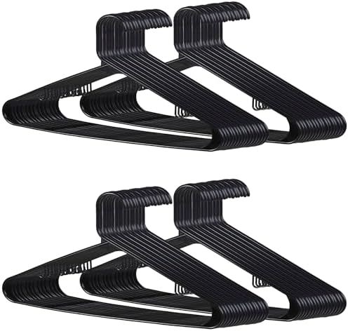 SUPER DEAL Plastic Hangers 100 Pack, Clothes Hangers with Double Hooks for Coat Shirts Pants Dresses, Heavy Duty Durable Closet Space Saving, Black