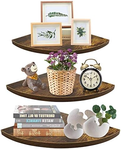 WIFTREY Wall Mount Floating Corner Shelves Set of 3, Hanging Rustic Wall Storage Corner Shelf for Bedroom, Living Room, 