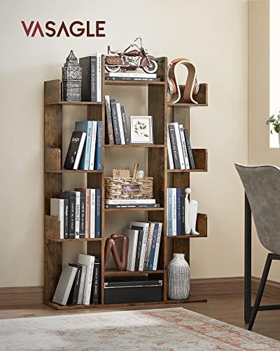 VASAGLE Bookshelf with 13 Storage Shelves, 9.8 x 33.9 x 55.1 Inches
