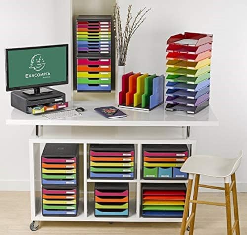 Exacompta - Ref 307740D - Store-Box EcoBlack Plus - 7 Drawers Set - 270 x 355 x 271mm in Size, Suitable for A4+ Documents, 3 Small Drawers for Accessories - Light Grey