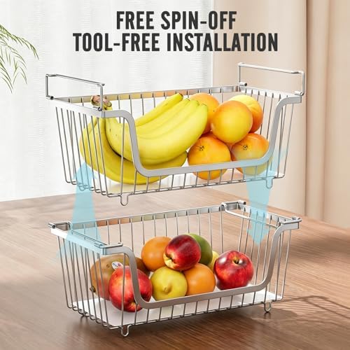 4 Pcs Stackable Wire Baskets for Pantry Organizers and Storage,silver