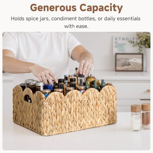 StorageWorks Wicker Baskets, Large Scalloped Baskets, Water Hyacinth