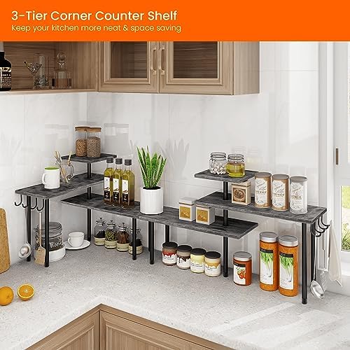 Homode Kitchen Countertop Organizer, 3 Tier Corner Shelf Bathroom Counter Organizer, Wooden Counter Shelf Stand Space Sa