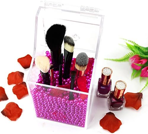 Clear Cosmetic Brush Organizer,Acrylic Brush Holder with Lid,Dust-proof Makeup Brush Holder with Free Rosy Pearls for Va