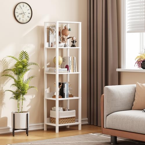 VIMBER 5-Tier Bookshelf with Anti-Fall Baffle, Tall Bookcase for Books, Garage Kit, CDs, Movies, Industrial Standing Boo
