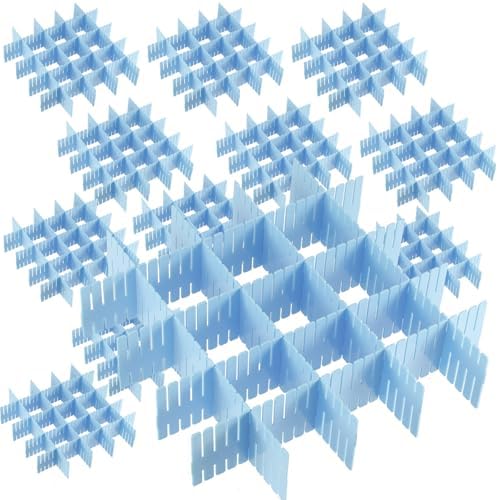 JOIKIT 60 PCS Blue Plastic DIY Grid Drawer Dividers, Adjustable Organizer, Household Storage Makeup Socks Underwear Orga