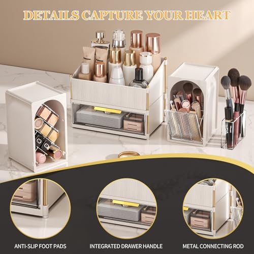 INVSSENE Stackable Makeup Organizer Countertop, Storage Perfume Skincare Cosmetic Lipstick Face Mask Makeup Brush Palett