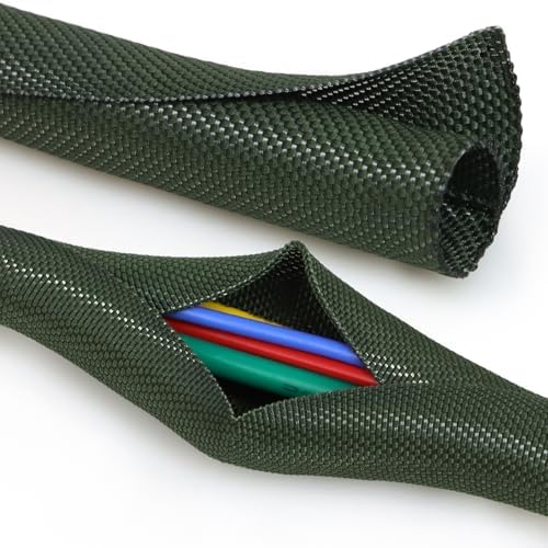 Split Braided Cable Sleeve，Flexible Wire Loom Tubing, Automotive Cord Protector Pet Proof, Cable Management for Computer