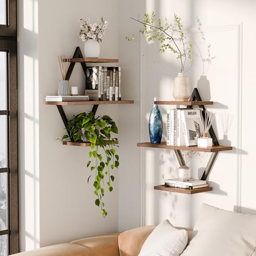 Floating Wall Shelves, Set of 2, Rustic Brown