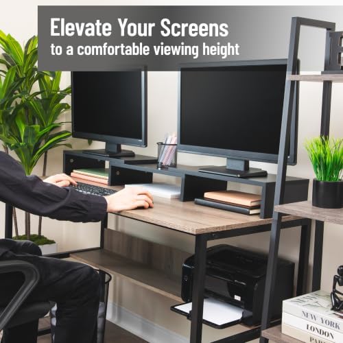 Mind Reader Dual Monitor Stand, Desktop Organizer, Laptop Riser, Office, MDF, 51.25"L x 9.25"W x 4.75"H, Black