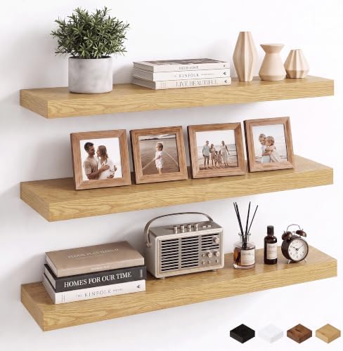 Floating Shelves 30 Inch, Wall Mounted Wood Shelf Set of 3, 8" Deep Shelf