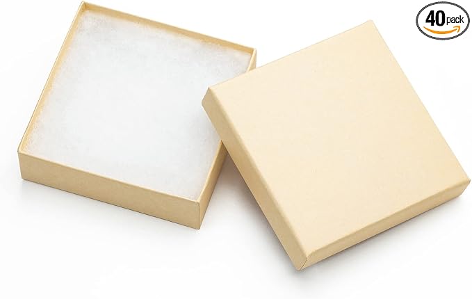 Magicool 40 Pack 3.5x3.5x1 Inch Cardboard Jewelry Boxes,Used for Necklaces,Bracelets,Earrings,Jewelry,Small Gift Packaging,Jewelry Gift Boxes with Lids and Filled with Cotton(Brown)