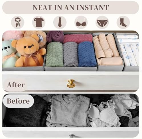 Drawer Organizer Clothes, 16 Pack Dresser Organizer Bins, Foldable Closet Organizers and Storage Fabric Dresser Bins, Shallow Drawer Dividers for Clothing, Underwears, Socks, Tie