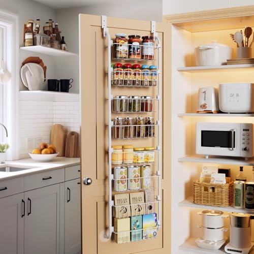 Delamu Narrow Over The Door Pantry Organizer, 8-Tier Metal Pantry Door Organization and Storage for Easy Install, Hangin