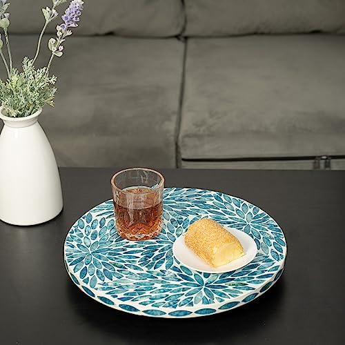 Lazy Susan for Table Mother of Pearl Turntable Organizer, Wood Round Spinning Tray Rotating for Kitchen, Cabinet, Counte