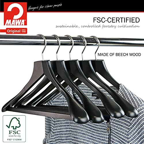 MAWA by Reston Lloyd, European Wooden Hanger, Beech Wood Body Form Hanger with Wide Supportive Shoulders, Rotating Chrom