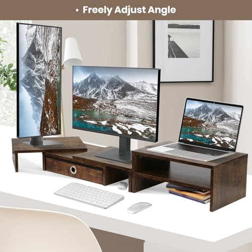 Monitor Riser for 3 Monitors, Angle Adjustable Monitor Stand with Drawer