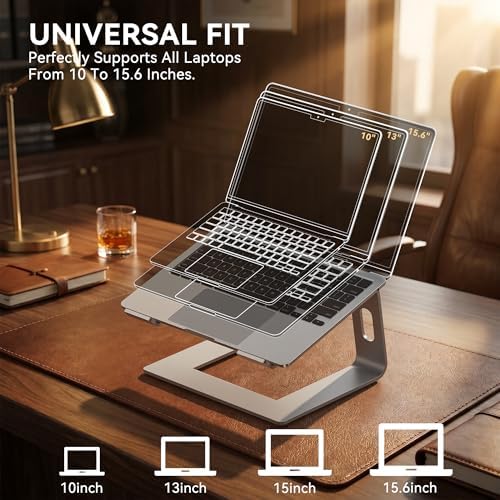 SOUNDANCE Laptop Stand, Aluminum Ergonomic Desk Riser, 10-15.6", Silver