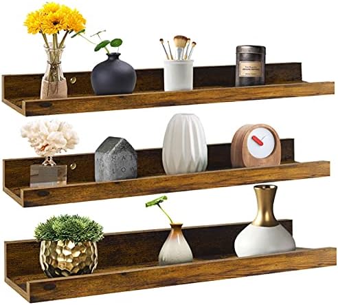 Giftgarden 24 Inch Floating Shelves Wall Mounted Set of 3, Rustic Large Wall Shelves Picture Ledge Shelf for Bedroom Liv