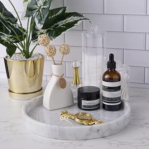 𝐋𝐮𝐱𝐮𝐫𝐲 𝐈𝐭𝐚𝐥𝐢𝐚𝐧 100% Marble Round Vanity Tray 10‘’, Minimalist Modern Decor & Serving Trays for Bathroom, Kitchen, Nights