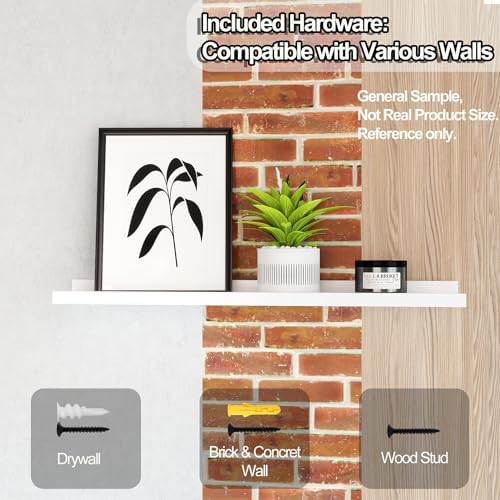 White Floating Shelves for Wall Decor, 56 in Shelf with Lip Set of 2