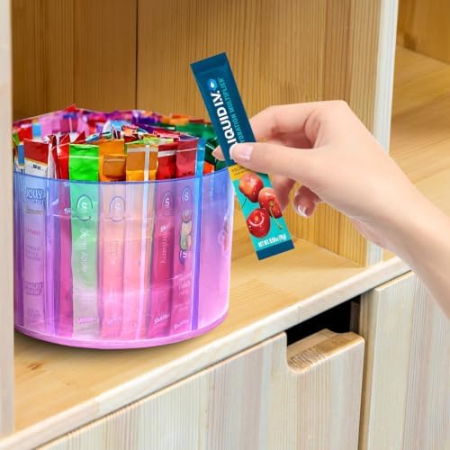 Drink Packet Organizer, Lazy Susan Gradient Drink Mix Organizer, Acrylic Water Drink Packet Holder with 4 Compartments f