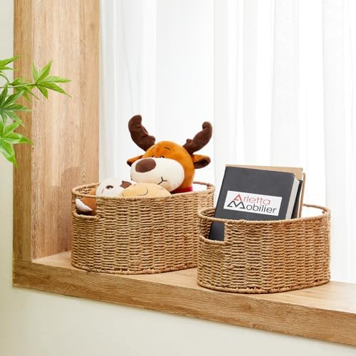 Vagusicc Wicker Storage Basket, Set of 3 Hand-woven Storage Baskets for Organizing, Round Large Wicker Baskets for Stora