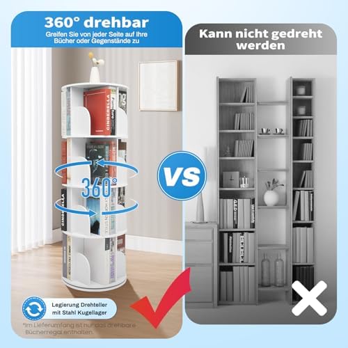 4 Tier Rotating Bookshelf Tower, 360° Spinning Corner Bookcase for Small Space,Spinning Bookshelf Tower for Study Room,H