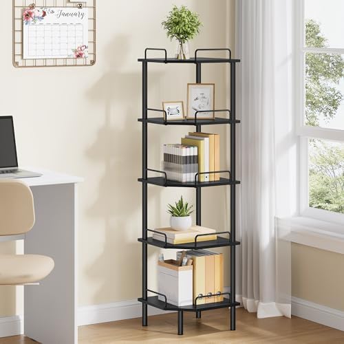 Tajsoon 5 Tier Corner Shelf Stand, Standing Corner Shelf Unit, Black
