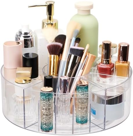 360 Rotating Makeup Organizer for Vanity, 10” Desk Acrylic Spinning Cosmetic Skincare Organizer Countertop, Large Clear 