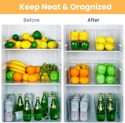 YIHONG Clear Plastic Storage Bins, 16 Pack Pantry Organizer Bins with Handle for Kitchen, Freezer,Cabinet,Closet Organiz