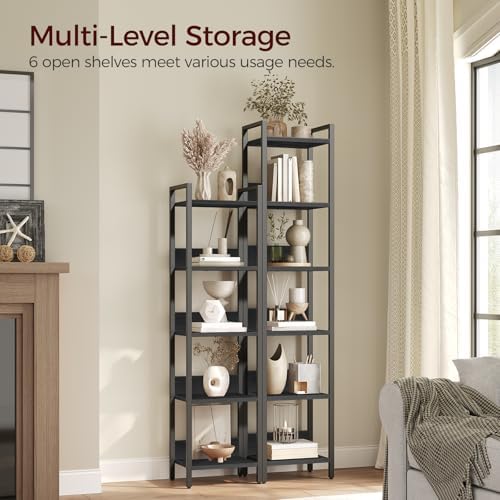 MAHANCRIS Bookshelf, 6-Tier Bookcase, Standing Book Shelf for Small Space, Storage Shelf Organizer, for Living Room, Bed