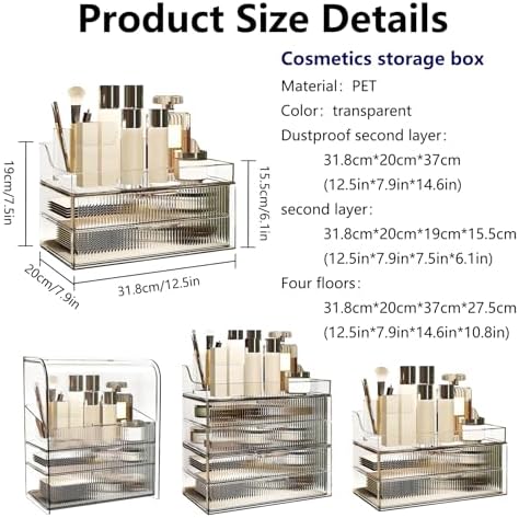 DASITON Clear Dustproof Two layers Storage Box,Makeup Brush Holder,Large Capacity Desktop Storage Box with Drawer,for Be