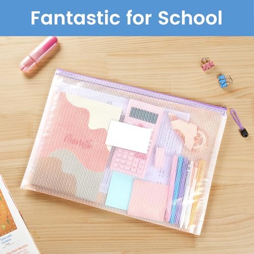 Sooez 24 Pack Super Large Mesh Zipper Pouch Bags, B4 (15.6×11.2 in) Pencil Pouch Bulk with Label Pocket, Waterproof Organizers for Board Game Storage, File Bags for School, Travel & Office, 12 Colors