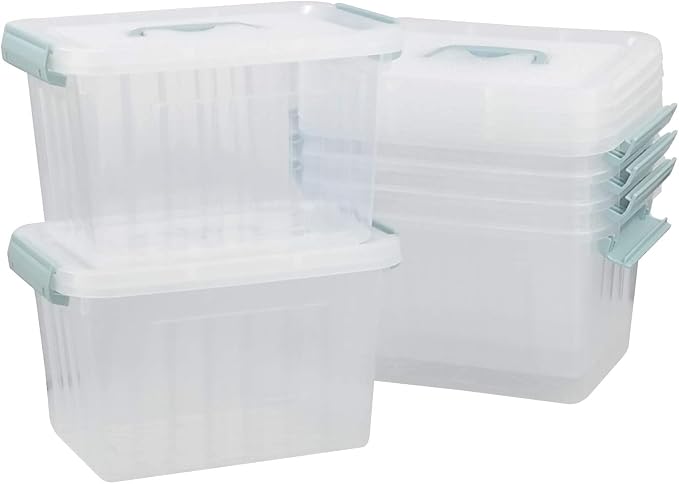 Gloreen 6 Packs 6 Quart Clear Lidded Storage Bins, Plastic Latching Container Box with Handle