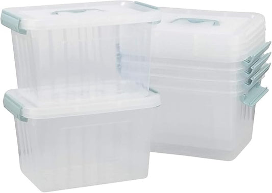 Gloreen 6 Packs 6 Quart Clear Lidded Storage Bins, Plastic Latching Container Box with Handle