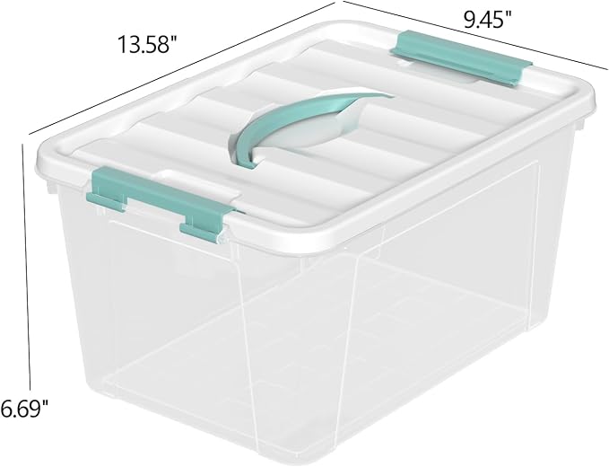 Xyskin 6 Pack Clear Storage Box, Stackable Container Bins with Lids, 14 Qt | Latching Storage Boxes with Handle, Plastic Containers for Home, Closet, Bathroom, Classroom, Nesting, Durable, Easy-View
