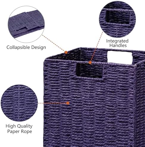 Vagusicc Wicker Storage Basket, Set of 2 Hand-Woven Wicker Basket, 11 inch Storage Basket, Foldable Cube Storage Organiz